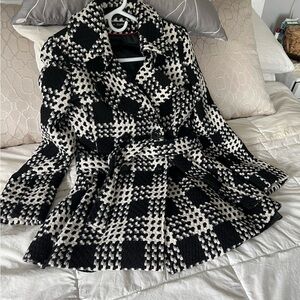 Via Spiga Black and White Checkered Coat